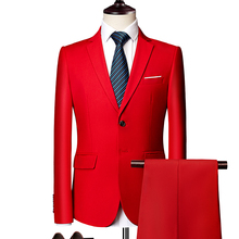 男士商务休闲正装西装套装春季修身红色演出西服外套新郎结婚礼服