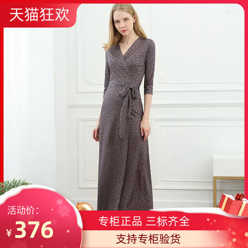 PG DVF连衣裙F2023夏季新款V领裹身裙修身显瘦时尚波点系带连衣裙