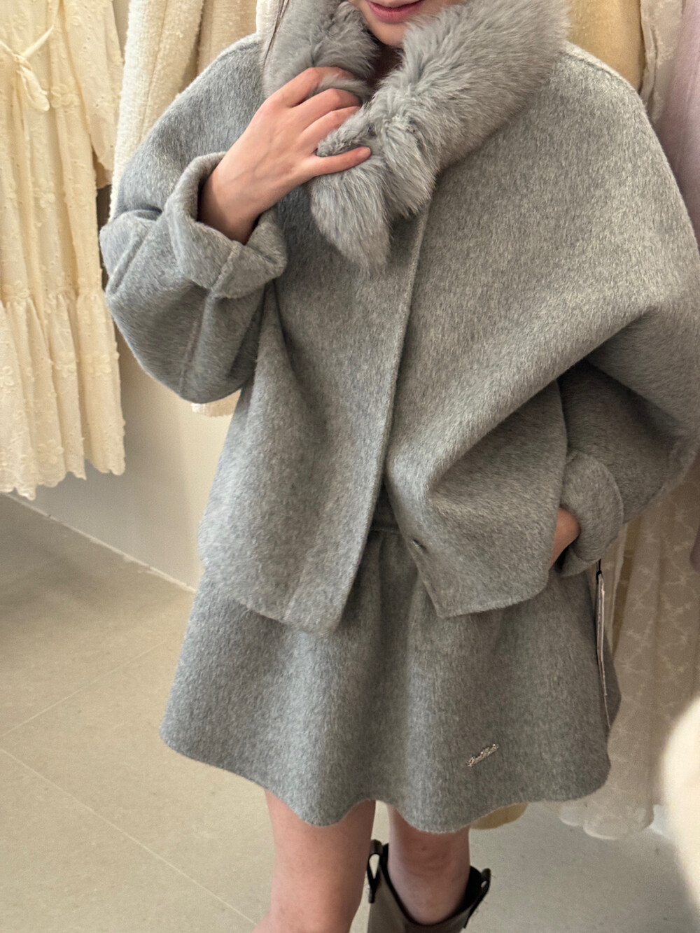 韩国东大门双面羊毛套装减龄甜美