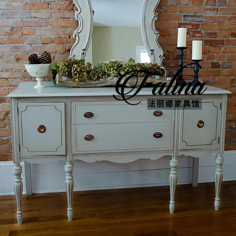 法式复古风玄关柜客厅靠墙对餐柜美式乡村仿古门厅斗柜储物装饰柜