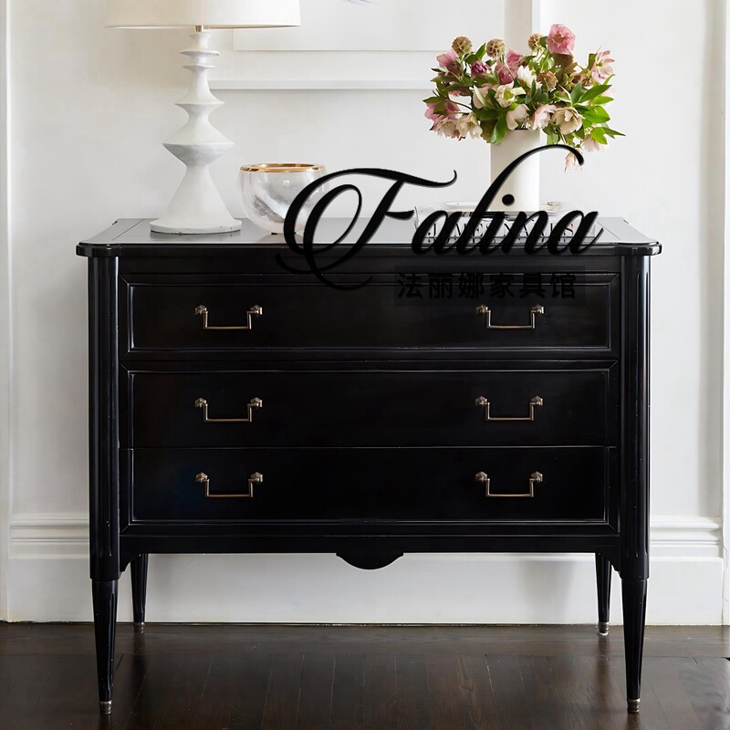 法丽娜法式复古黑色实木斗柜