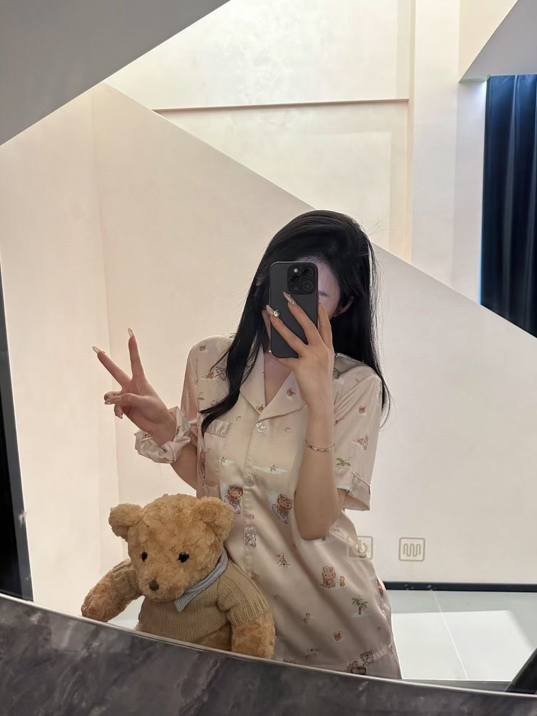 喵喵酱【夏威夷kitty】黑皮kitty冰丝睡衣女短袖甜美卡少女夏