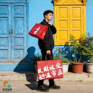 喜庆红色无纺布包装袋服装店袋子送礼婚庆生日礼物伴手礼袋礼品袋