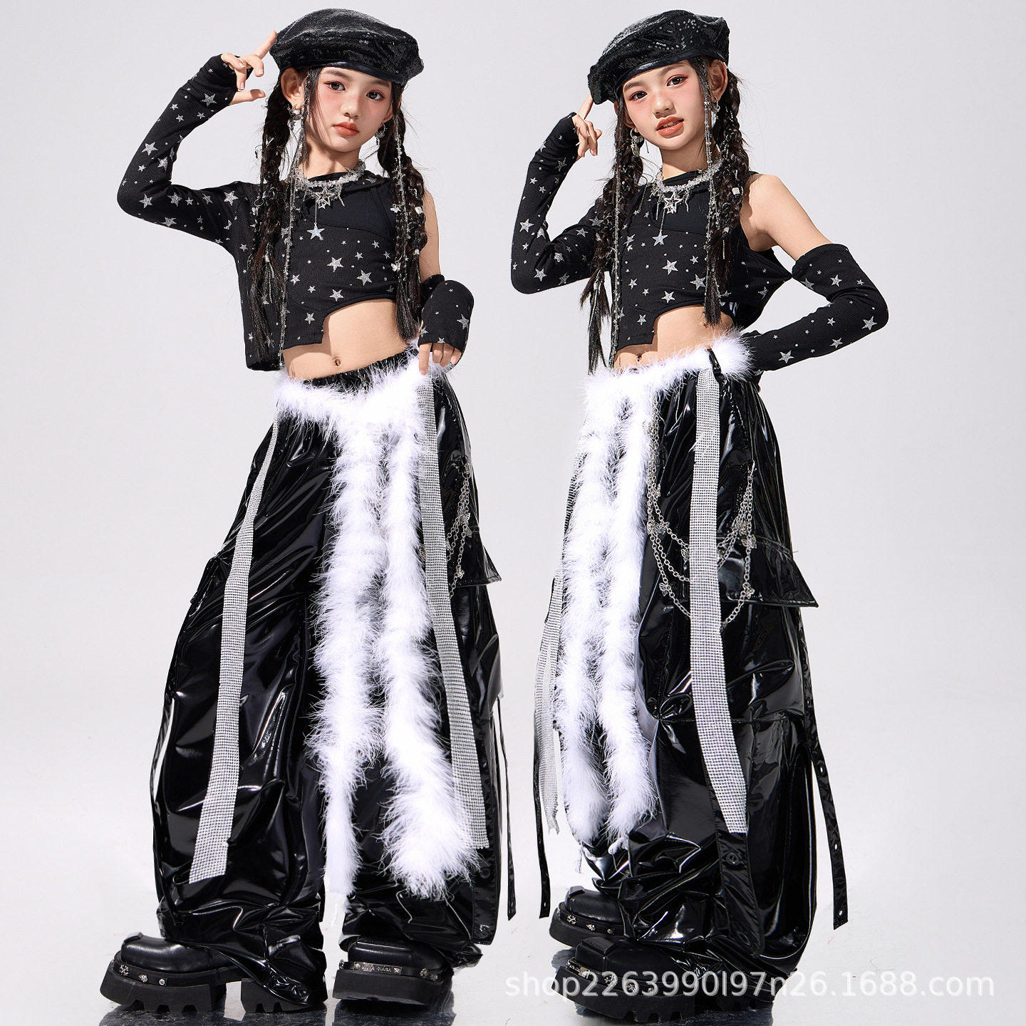爵士舞女童演出服装潮酷时髦黑色少儿jazz女团舞蹈练功服元旦套装图片