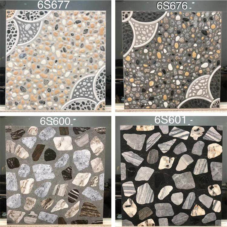 拼花鹅卵石瓷砖600&times;600厨卫阳台庭院花园商铺水磨石古地砖防滑