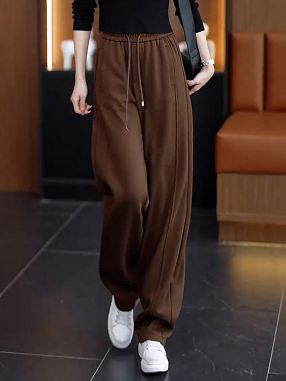 慵懒风加绒宽松运动裤女2025秋冬新款高腰加厚阔腿卫裤休闲香蕉裤