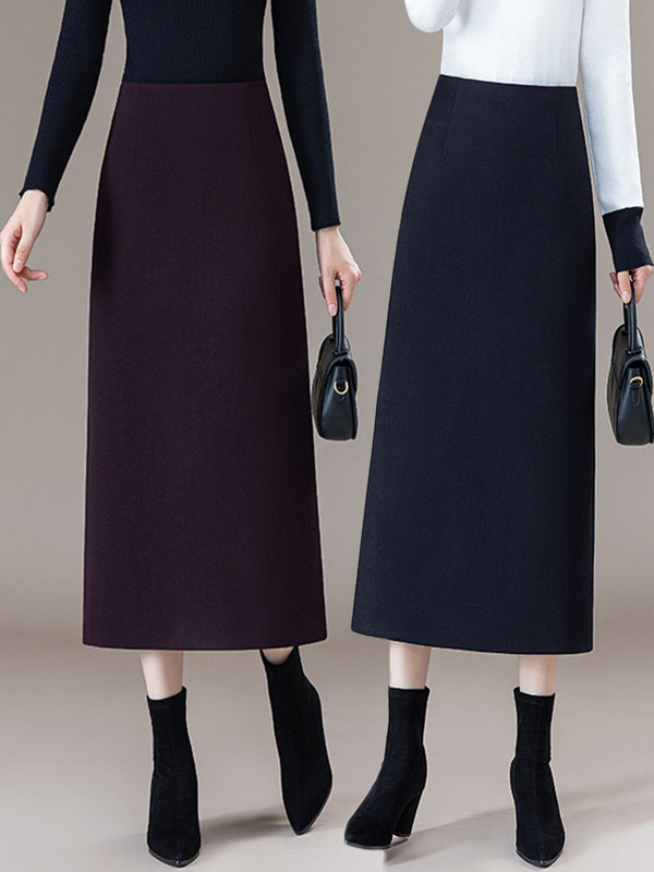 长款毛呢半身裙女2025秋冬季新款高级感呢子中长款a字直筒包臀裙