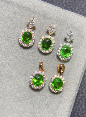 realtreasure天然沙弗莱吊坠女士时尚单品主石5x6mm 清新淡雅小众