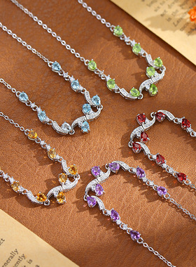 realtreasureS925纯银手链女高级感梨形天然橄榄石托帕石轻奢