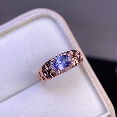 realtreasure天然坦桑石戒指妖艳紫全净体925银精工镶嵌主石5*7mm