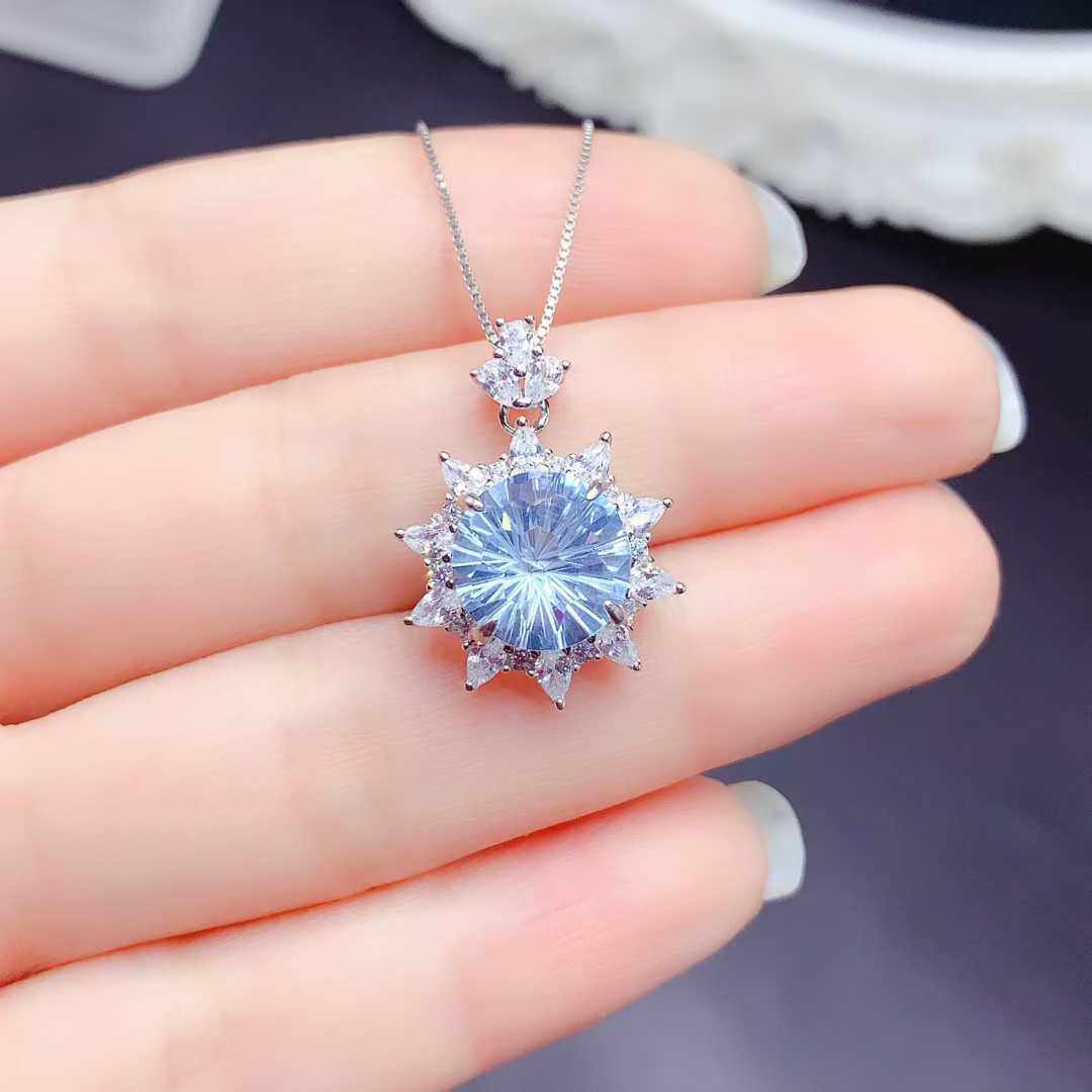 realtreasure925银镀18k镶嵌天然托帕石烟花切大尺寸明艳清新百搭