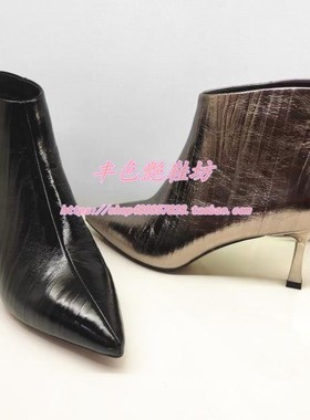 KA255307卡迪娜专柜正品2025新冬银灰色气质细高跟尖头牛皮女短靴