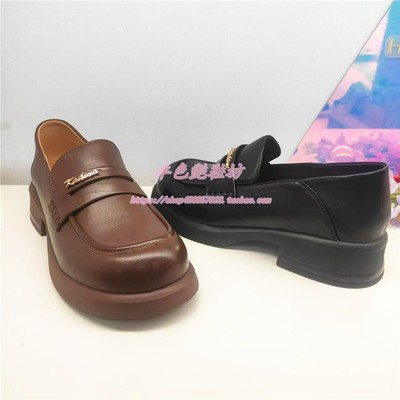 KL244301卡迪娜2024秋季新厚底方跟深口棕色大圆头一脚蹬乐福女鞋