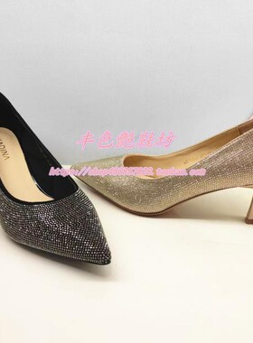 KS250502卡迪娜专柜正品2025春季新款尖头细跟婚宴金色满钻女单鞋