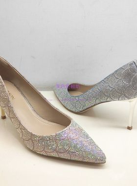 哈森专柜正品断码女鞋金银龙鳞满钻婚鞋细高跟浅尖头女鞋HS17183