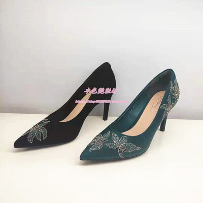 卡迪娜刺绣宴会尖头高跟女单鞋
