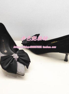 哈森专柜正品2022春秋季新中细跟漂亮大蝴蝶结浅口女单鞋HL226009