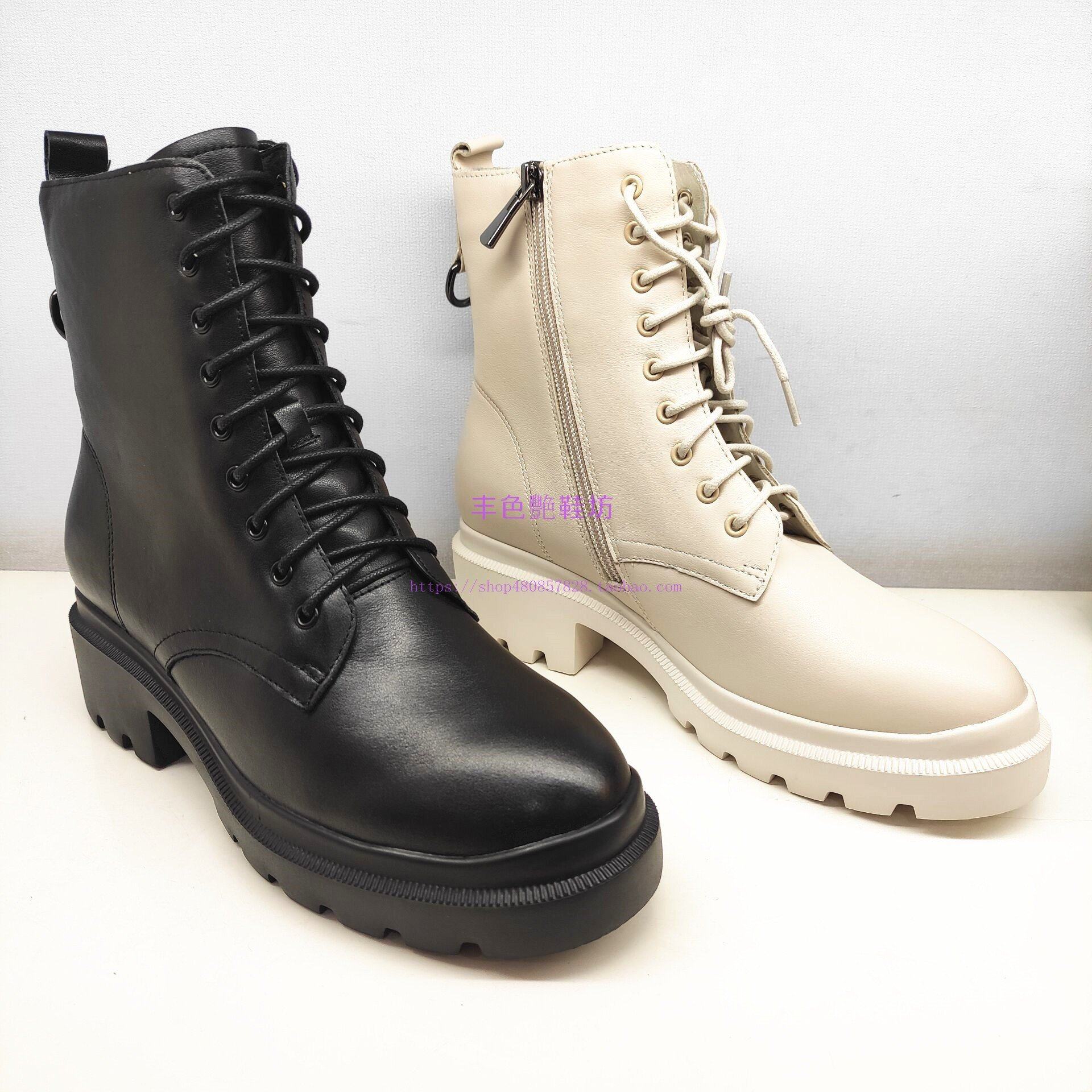 专柜正品卡迪娜断码34码厚底方跟加绒保暖马丁靴女短冬靴KA01585