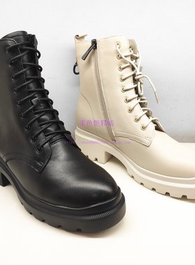 专柜正品卡迪娜断码34码厚底方跟加绒保暖马丁靴女短冬靴KA01585