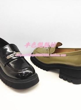 哈森专柜正品春秋新厚底增高英伦卡其色牛油皮乐福女单鞋HL228801