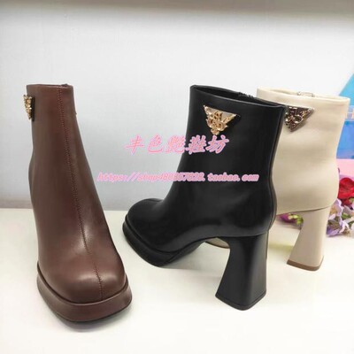 高跟方头防水台时尚优雅女短靴