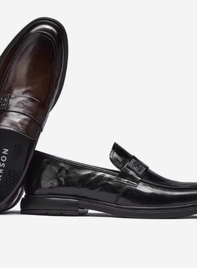 MS244026哈森专柜正品男鞋2024春秋季尖头一脚蹬棕色正装真皮皮鞋