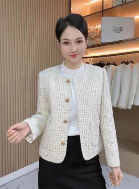 小香风圆领短外套女装202
