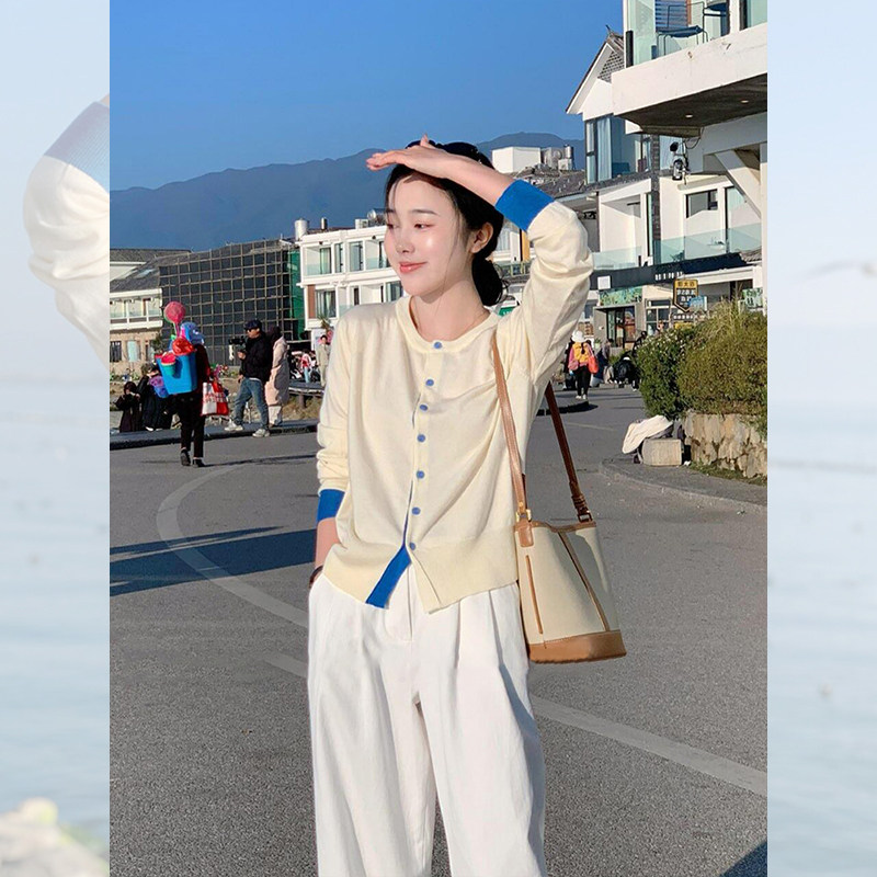 法式假两件短款开衫毛衣外套女2025开春单穿薄款超好看针织衫上衣