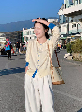 法式假两件短款开衫毛衣外套女2025开春单穿薄款超好看针织衫上衣