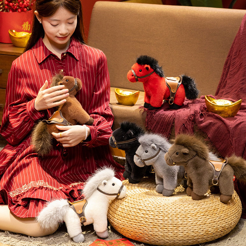 仿真马鞍小马毛绒玩具生肖动物公仔马年吉祥物新年玩偶年会礼物