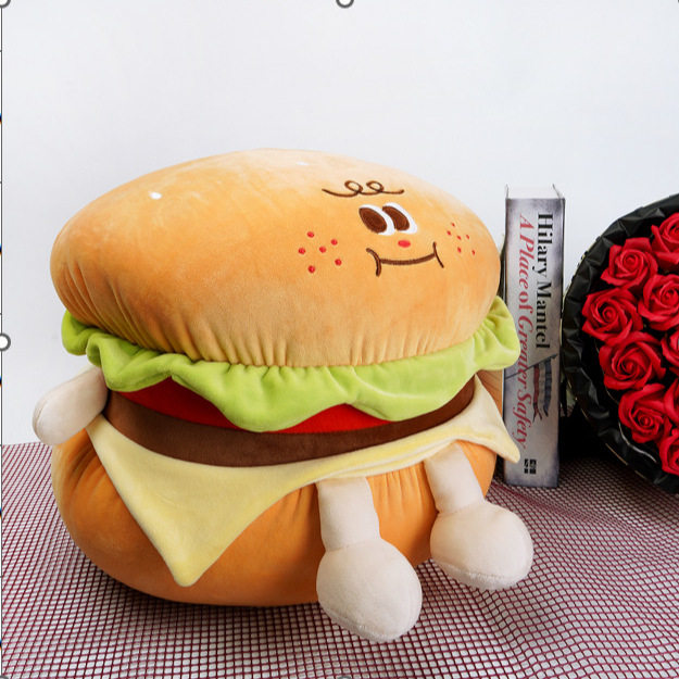 正版日系卡通汉堡小姐抱枕35cm 大号薯条抱枕靠垫可爱生日礼物