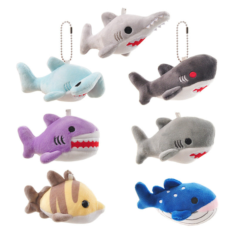 正版仿真海洋馆动物鲨鱼毛绒背包挂件钥匙扣海底生物鲸鱼公仔儿童