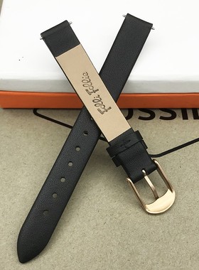 现货FOLLI FOLLIE芙丽表带头层牛皮黑色平纹12MM通用女士手表配件