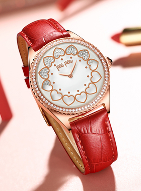 FOLLI FOLLIE手表轻奢时尚镶钻心形转盘时来运转石英表防水女表