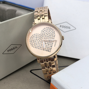 FOSSIL手表不锈钢玫瑰金时尚 石英防水女表ES4350 镶钻心形休闲时尚