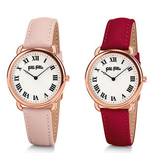 防水女表 玫瑰金石英表超薄款 FOLLI FOLLIE芙丽真皮表带简约时尚