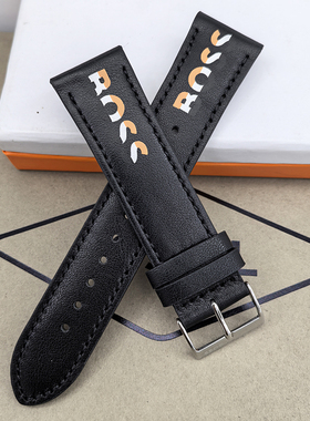 BOSS真皮表带黑色22MM通用平直接口针扣适配1514121男士手表配件