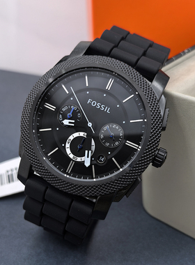 FOSSIL手表硅胶表带黑色计时石英表休闲时尚日历防水男表FS4487