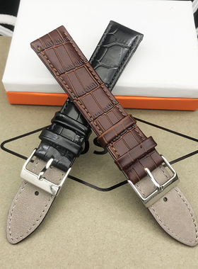 现货Boss皮表带头层牛皮20MM通用针扣黑色棕色竹节纹男表配件