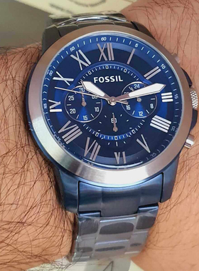 FOSSIL手表不锈钢深蓝色三眼计时石英表商务休闲防水男表FS5230