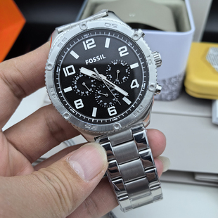 新款 FOSSIL手表不锈钢三眼计时大表盘商务休闲石英表防水男表