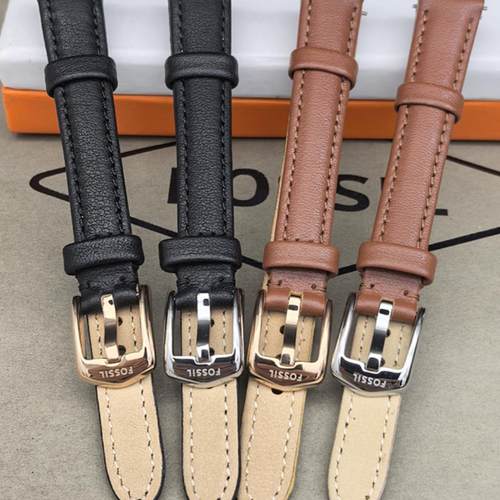 FOSSIL皮表带12MM黑色棕色玫瑰金