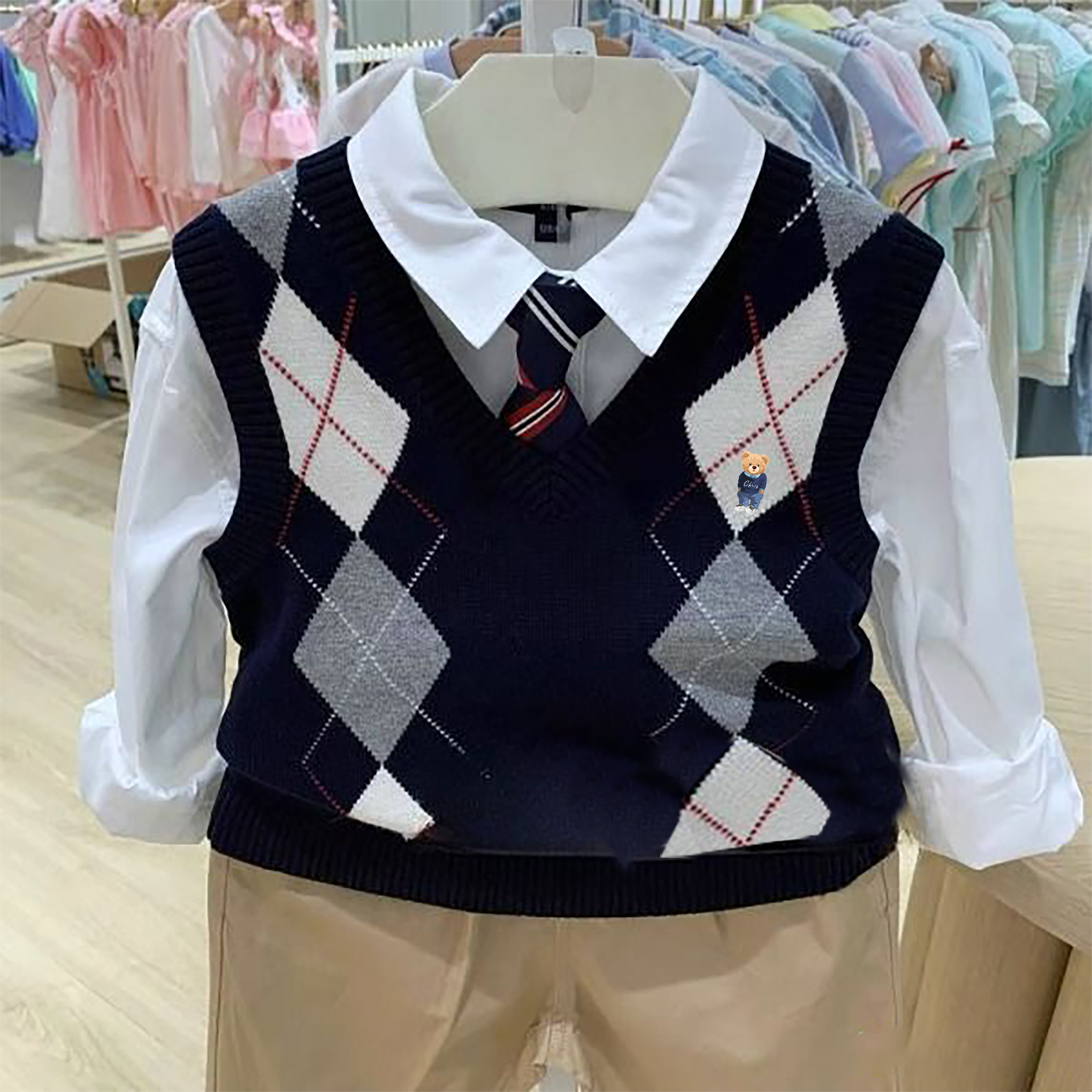 chris童装25春秋新款男童棉针织学院背心中大童休闲百搭马甲外套