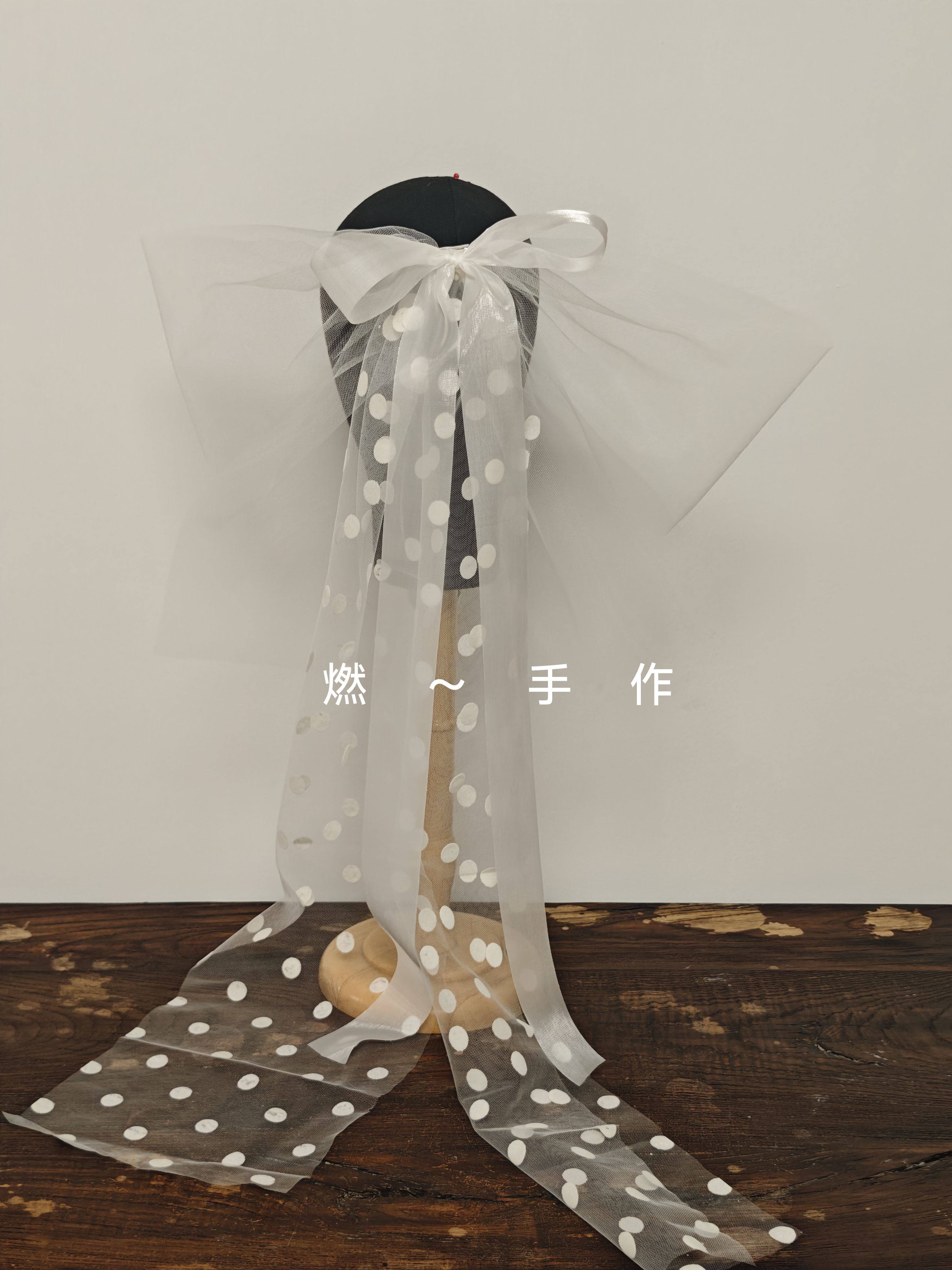 新娘饰品-大波点蝴蝶结少女头纱