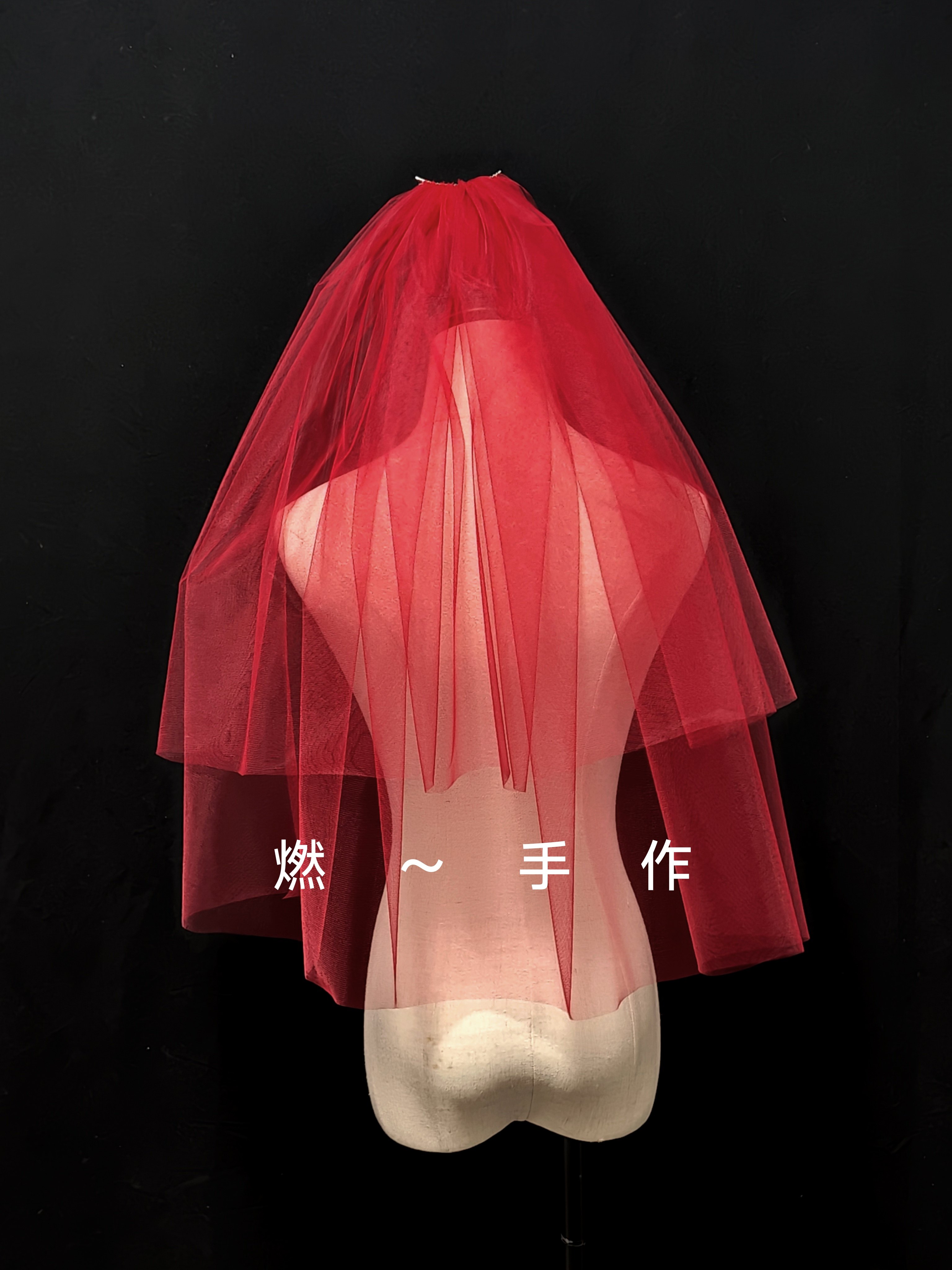 新娘饰品 领证头纱 旅拍头纱 影楼拍照红色双层头纱