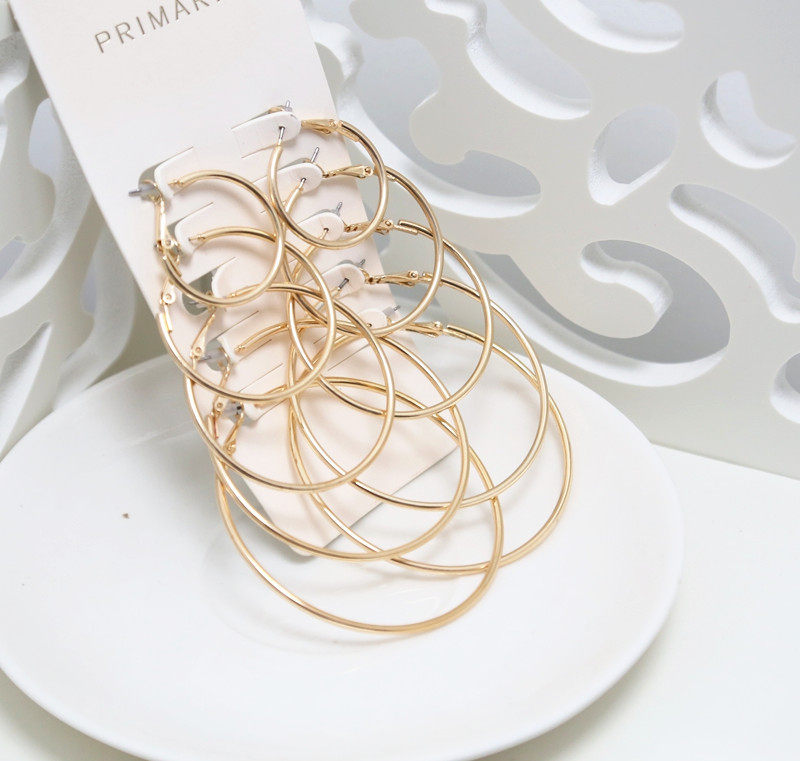 欧美 浅金色大小圈圈圆圈耳环套装组合 5对装 f1