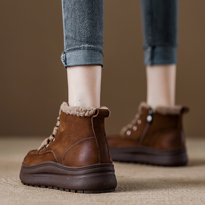 冬季加绒加厚头层牛皮雪地靴女鞋大棉鞋2025新款爆款厚底妈妈短靴