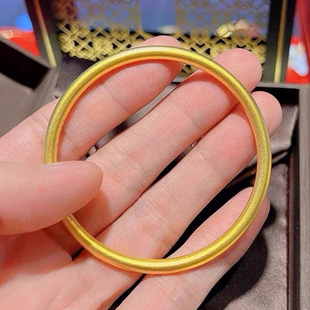 砂金仿真黄金素圈手镯女哑光闭口手镯女款越南古法实心镯子不掉色