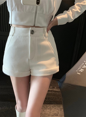 樊樊 秋冬韩版设计感华夫格短裤女ins休闲百搭显瘦显腿长阔腿裤潮