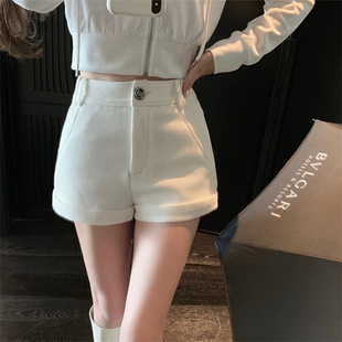 女ins休闲百搭显瘦显腿长阔腿裤 设计感华夫格短裤 潮 秋冬韩版 樊樊